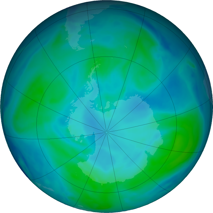 Antarctic ozone map for 14 January 2021